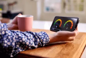 Primo piano dello schermo di un telefono su cui è proiettato l'andamento del contatore