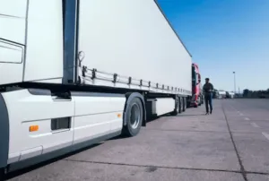 Un'ispettore che controlla un camion Un'ispettore che controlla un camion