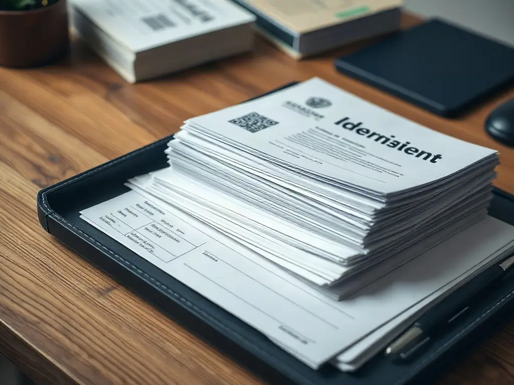Documenti da preparare per il trasloco Documenti d'identità e moduli organizzati in una cartellina su una scrivania